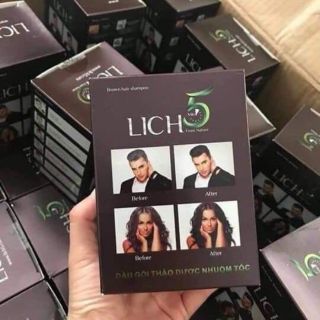 Dầu Gội Đen Tóc Thảo Dược Lich5 ( hộp 10 gói)