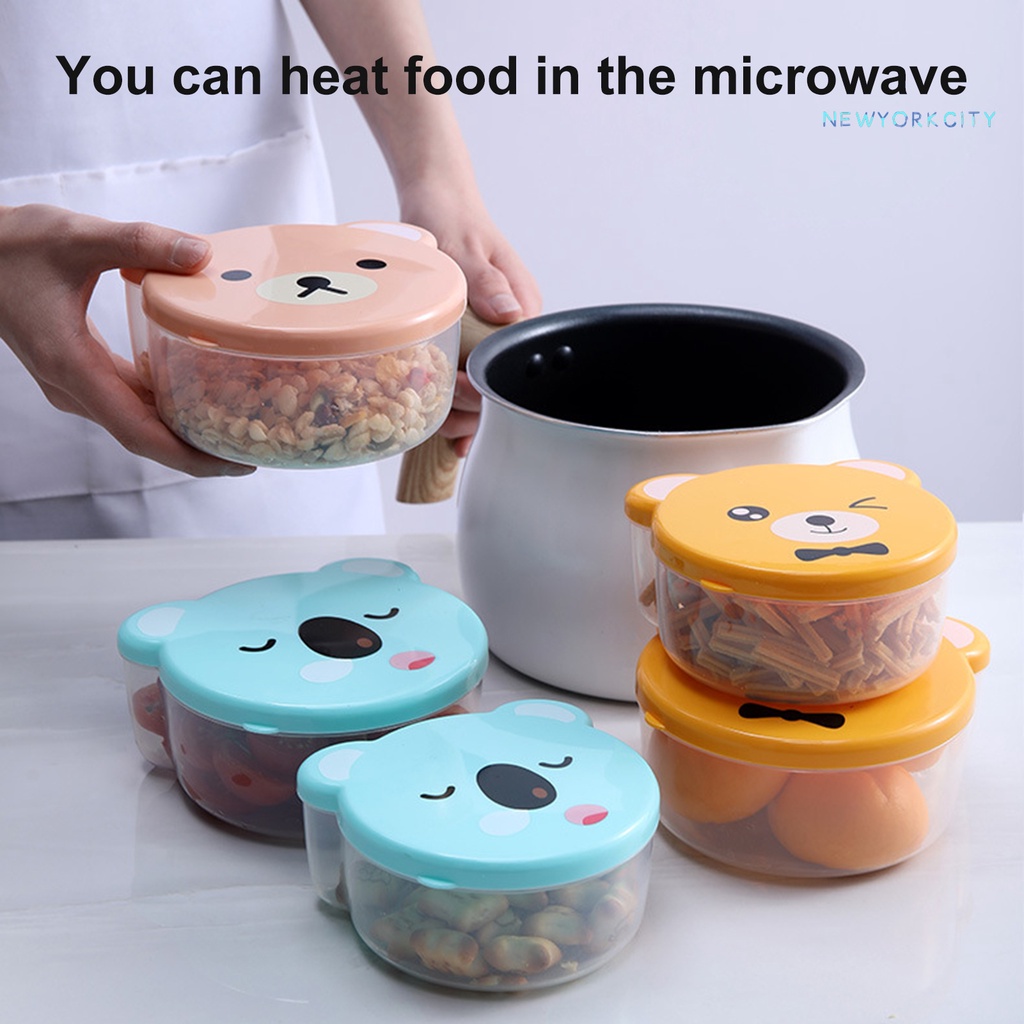 Set 4 Hộp Đựng Thức Ăn Bằng Nhựa PP Sức Chứa Lớn Chống Rò Rỉ Họa Tiết Hoạt Hình Dễ Thương