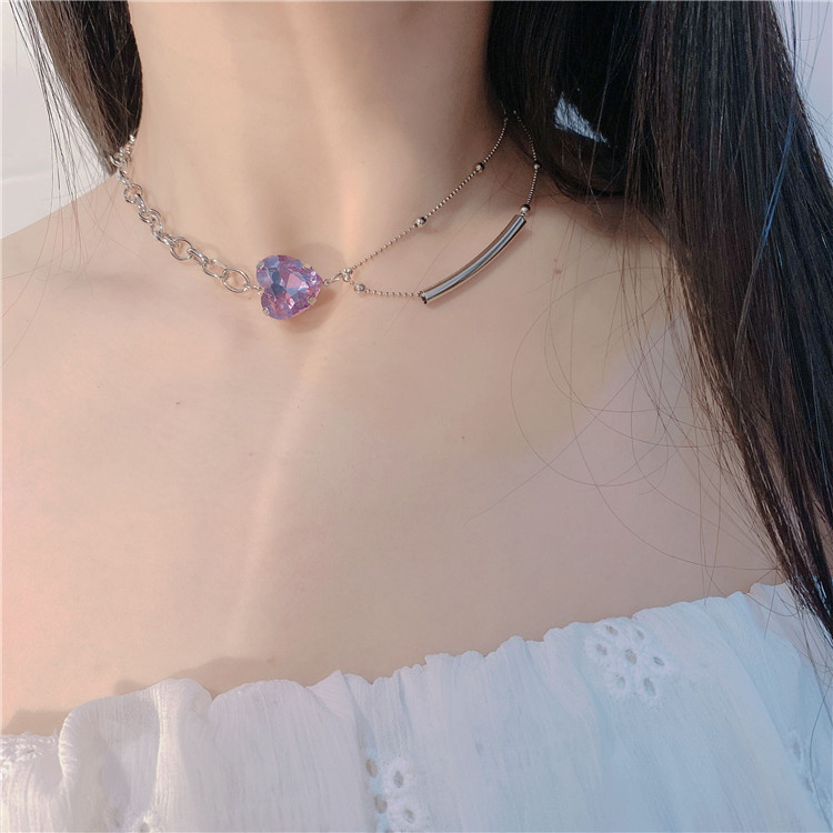 Purple Love Necklace Korean Style Personalized Design Heart-shaped Pendant Temperament Clavicle Chain