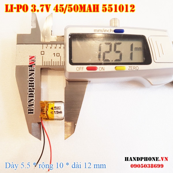 Pin Li-Po 3.7V 45/50mAh 551012 551112 (Lithium Polyme) có mạch bảo vệ pin cho tai nghe Bluetooth, Camera, cân điện tử