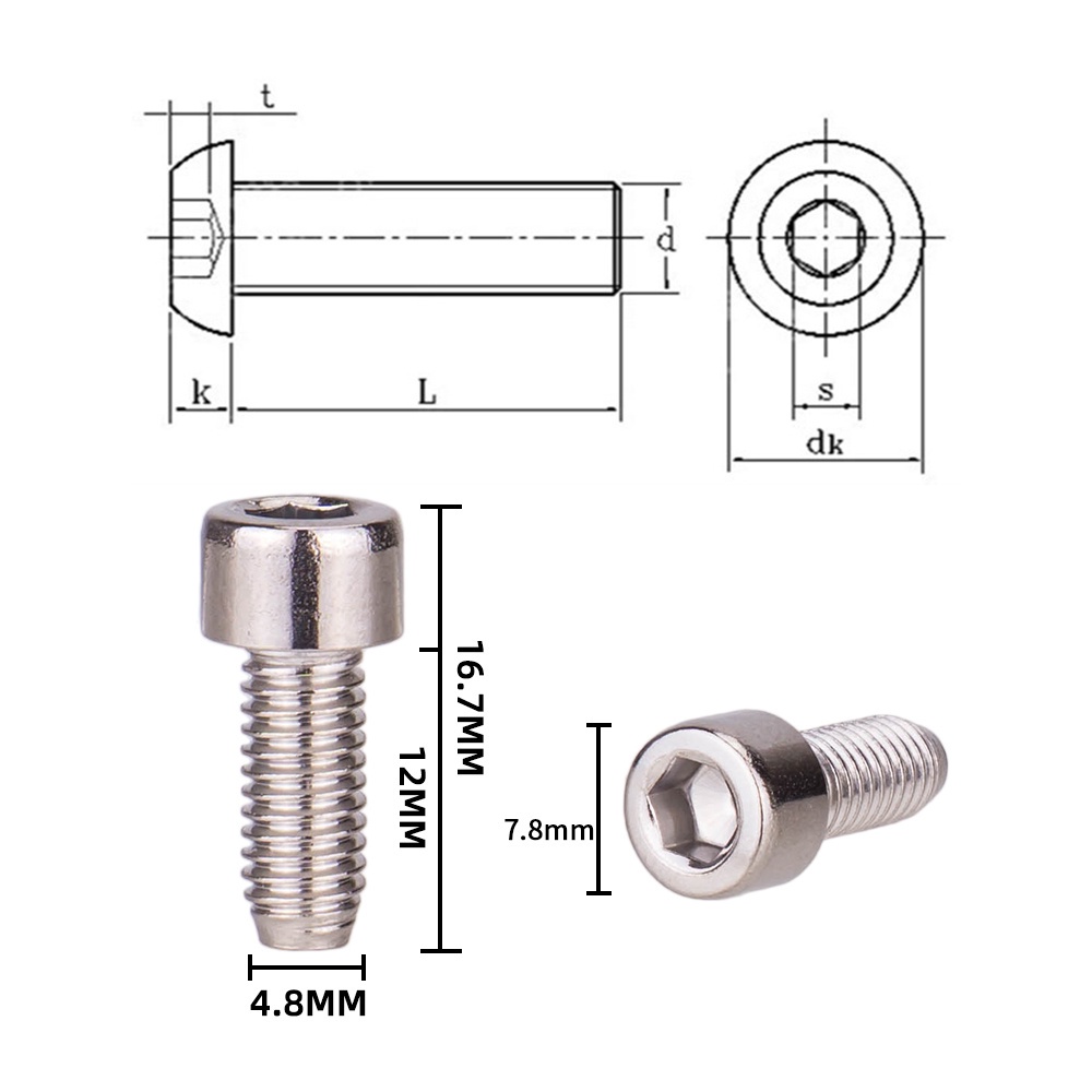 2 Ốc vít lục giác Ztto m5x12mm bằng thép không gỉ 304 gắn khung xe đạp