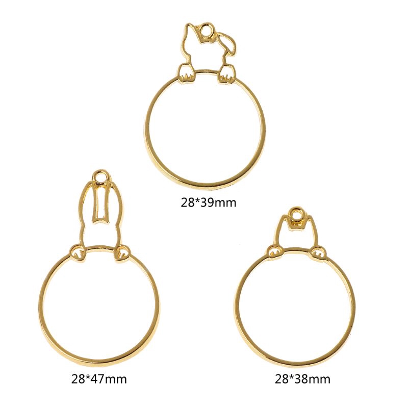 FLGO 3Pcs Hidden Cat Dog Rabbit Round Hollow Frame Pendant Bezel Resin Jewelry Making