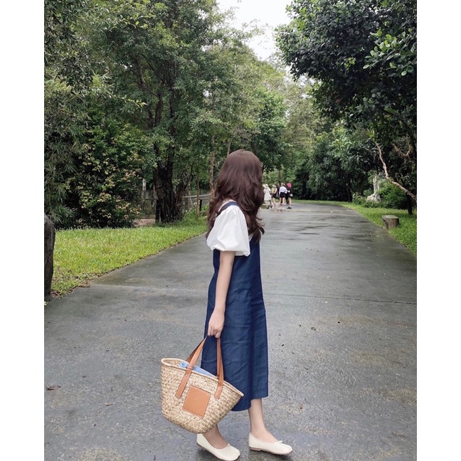 Váy Yếm nữ jeans dáng suông thiết kế Ma Vie