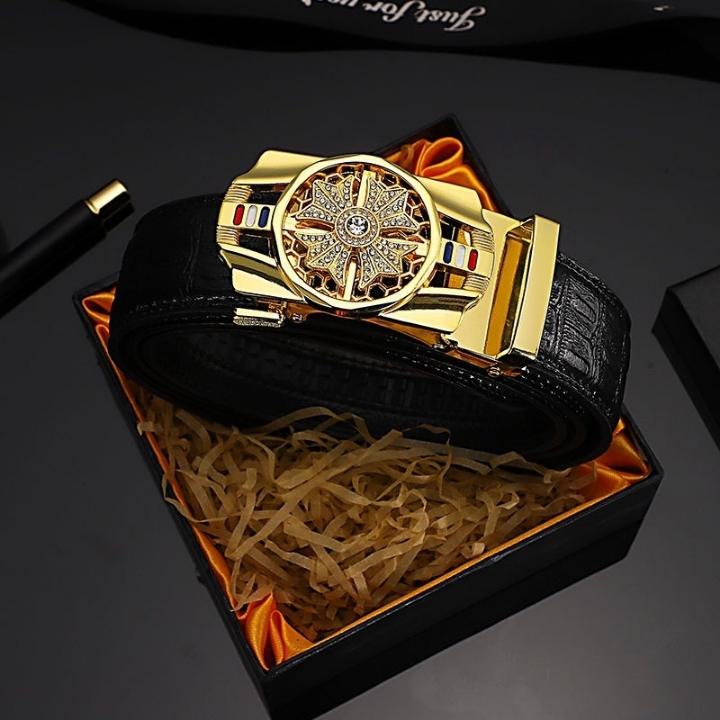 Thắt lưng nam da cao cấp - Tặng kèm 1 mặt - Thiết kế đính đá mặt xoay 360, khóa tự động