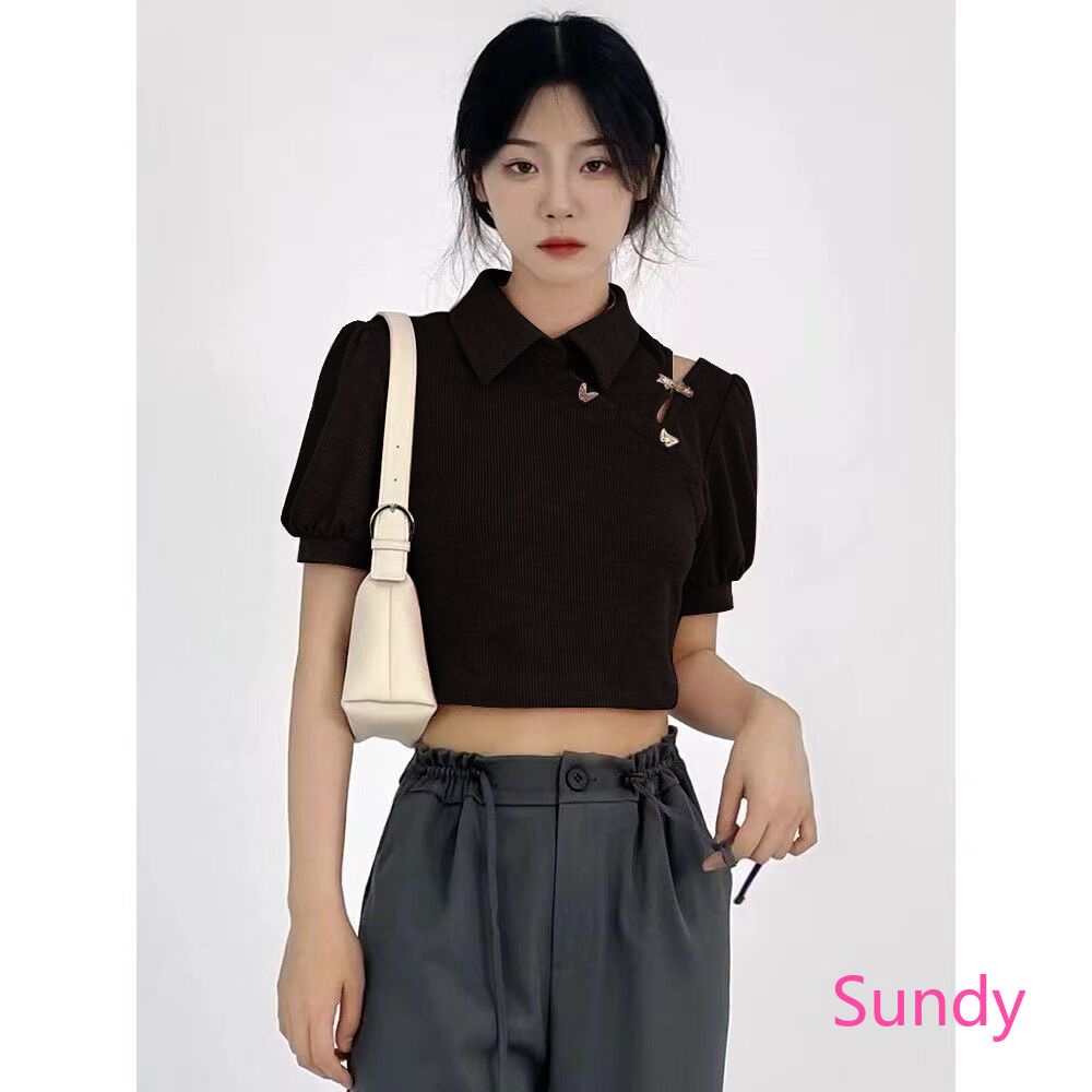 Áo Croptop Trễ Vai Hoạ Tiết Bướm Phong Cách Vintage