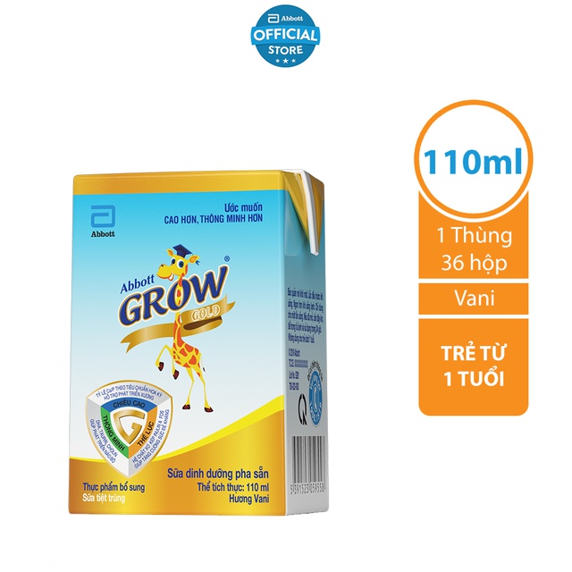 [Mã FMCGHOT giảm 10% đơn từ 400K] Thùng 36 hộp Sữa nước Abbott Grow Gold 110ml/hộp