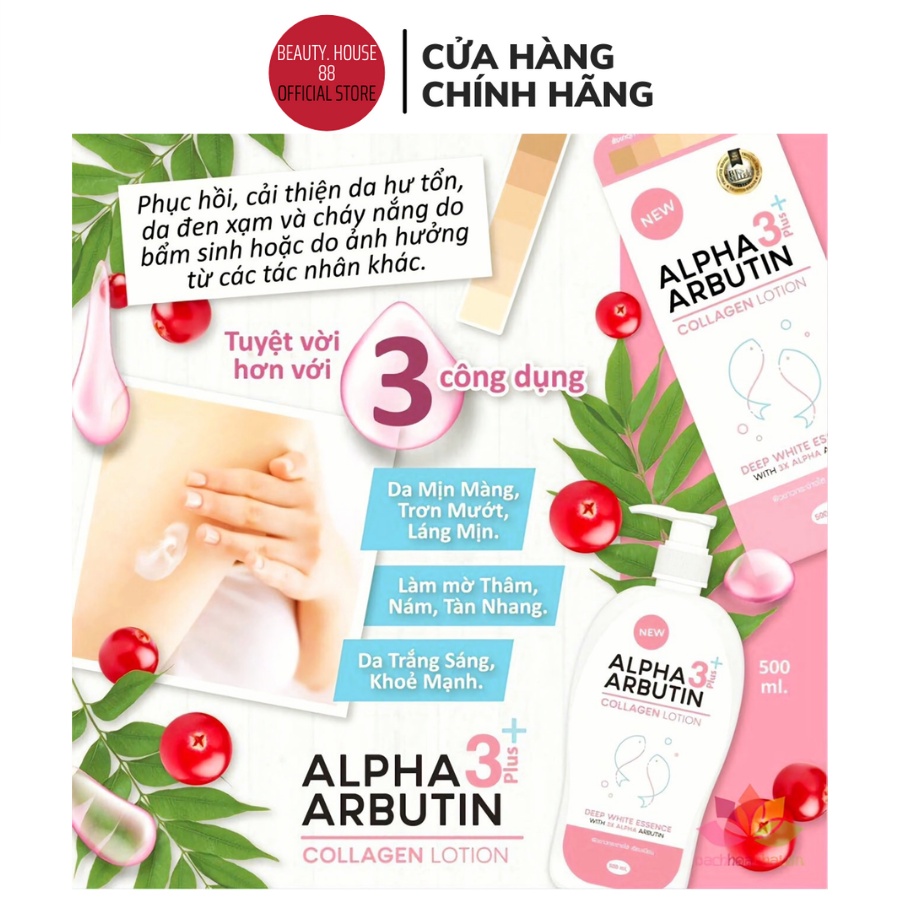 Sữa Dưỡng Trắng Da Body Alpha Arbutin Collagen Lotion 3+ Plus 500ml