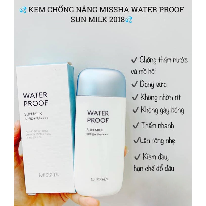 (DATE 6/2021 Thanh ly khong co vo hop)Kem chống nắng Missha All Around Safe Block Water Proof Sun Milk SPF50+/PA+++