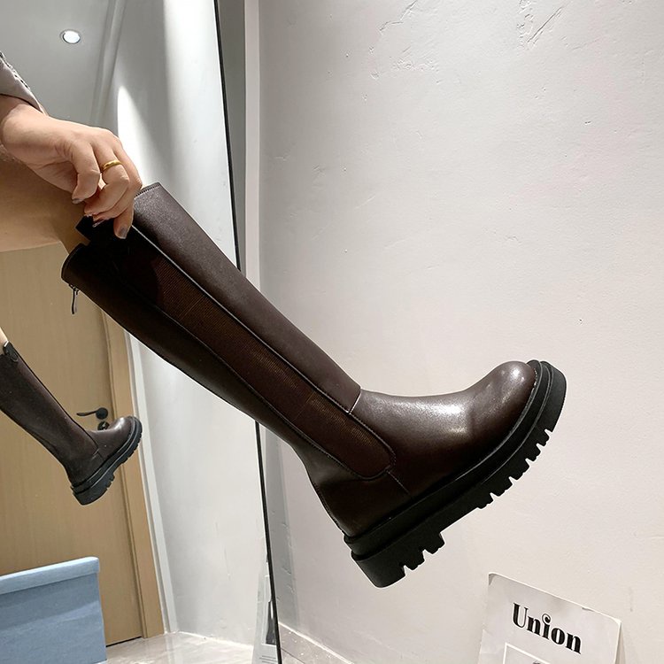 Giày boot cổ cao mũi tròn phối khóa kéo cá tính thời trang dễ phối đồ | BigBuy360 - bigbuy360.vn