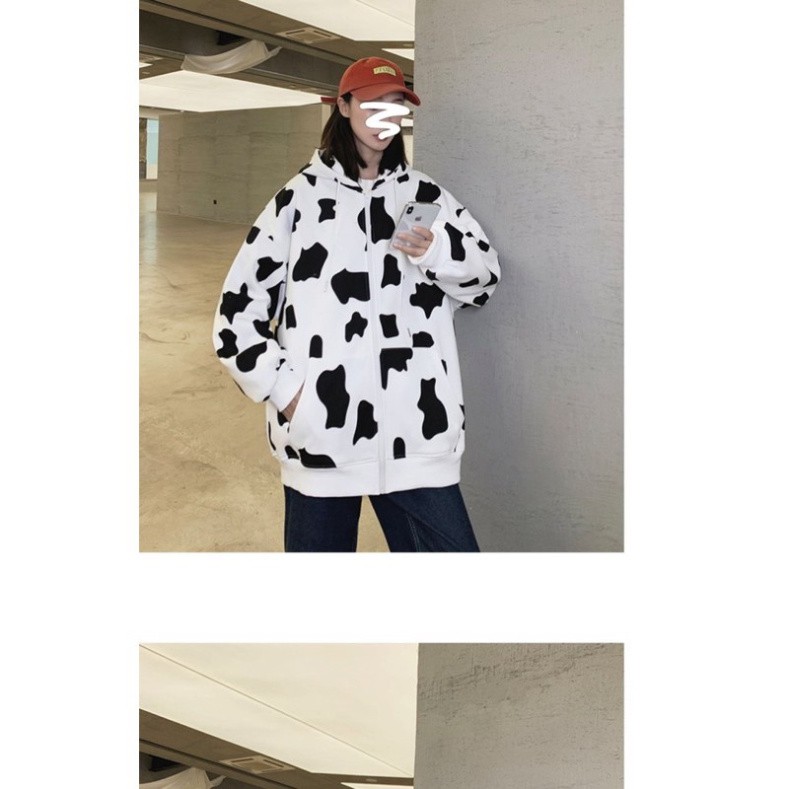 Áo Khoác Dây Kéo Jacket Con Bò Sữa Unisex Form Rộng