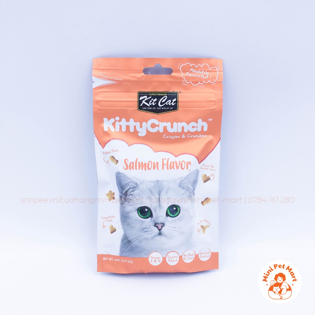 Bánh thưởng ăn vặt cho mèo KIT KAT KITTY CRUNCH 60g - Vị hải sản, cá hồi, cá ngừ, thịt gà, thịt bò, thịt cừu