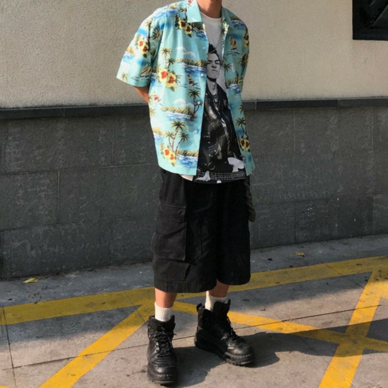 Áo Sơ Mi Tay Ngắn Unisex Cổ Bẻ Phong Cách Hàn Quốc Freesize