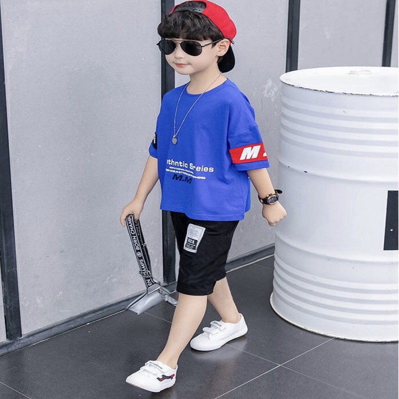 Bộ đồ bé trai Con Xinh cotton phối M.M set quần áo trẻ em từ 5 đến 14 tuổi