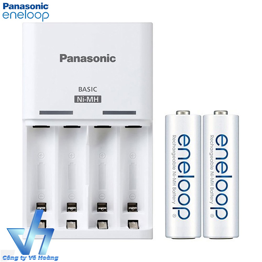 Bộ sạc pin Panasonic kèm 2 pin AA 2000mAh, tự động ngắt sạc (Trắng)