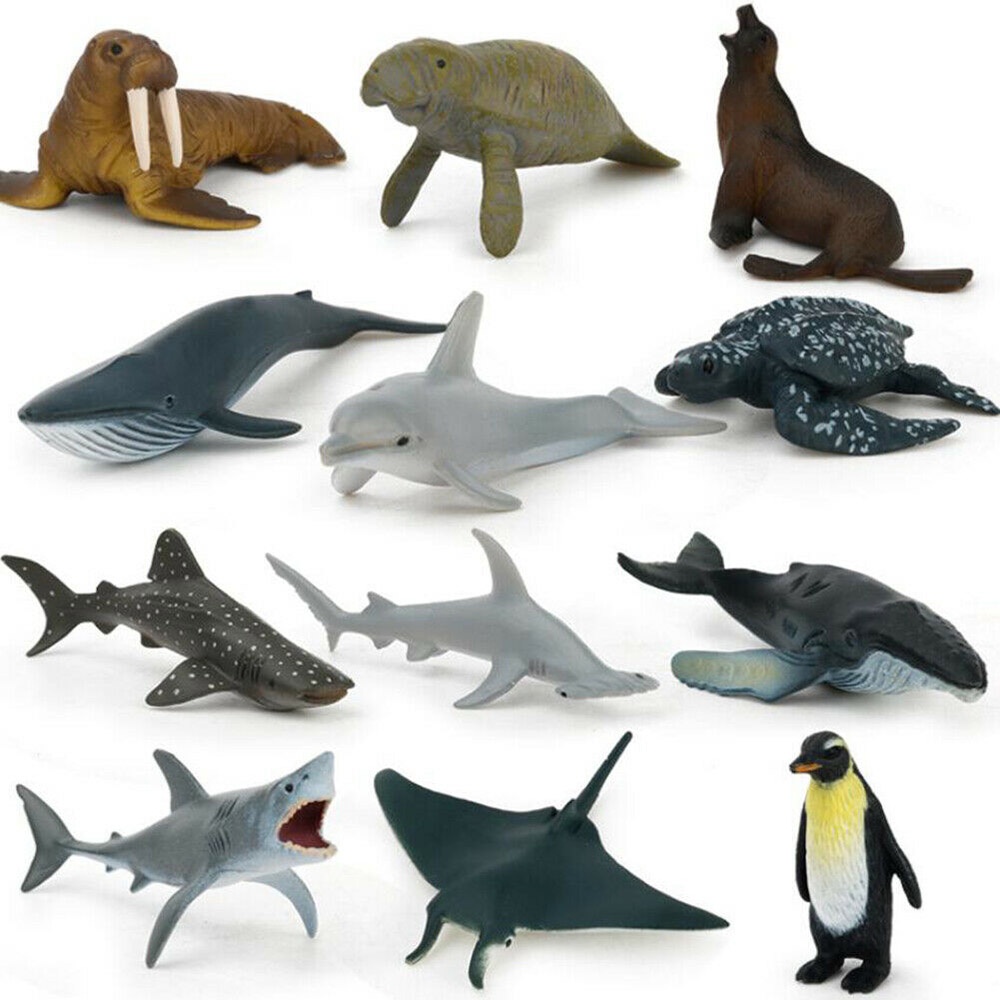12pcs Kids Toy Plastic Sea Animals Ocean Shark Dolphin Whale Model Figures Gift