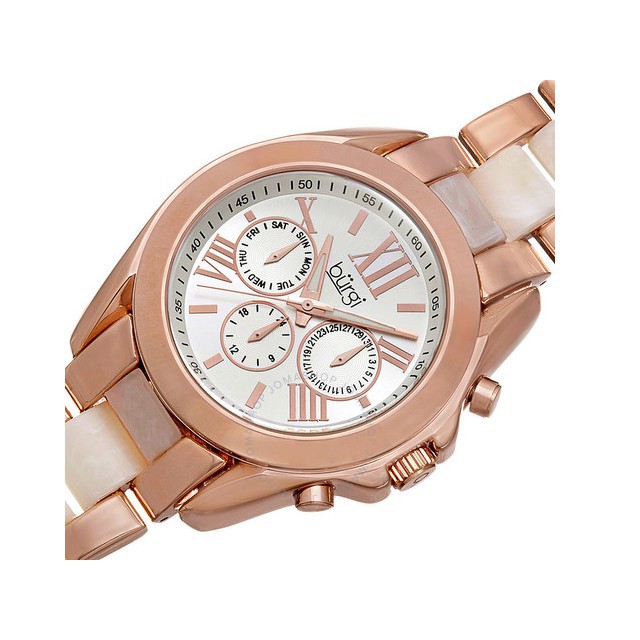 Đồng hồ nữ BURGI Multi-Function Silver-tone Dial Rose Gold-tone and Horn Resin Ladies Watch