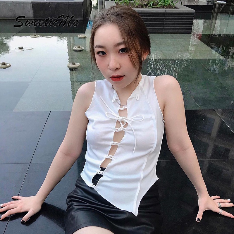 Sweeticme Áo Sát Nách Cổ Tròn Phối Cà Vạt Quyến Rũ Cho Nữ 2021 | BigBuy360 - bigbuy360.vn