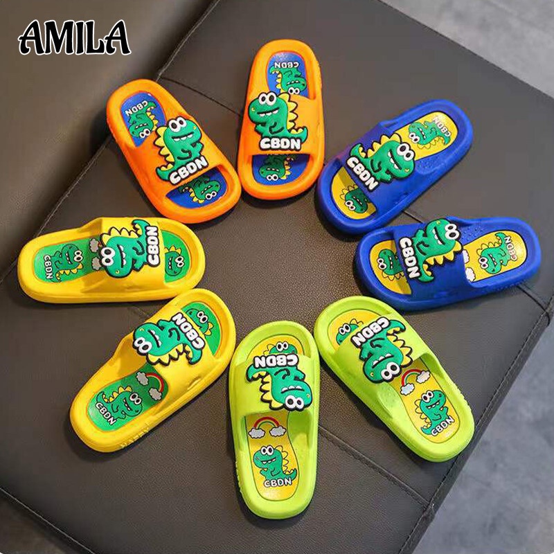 Dép đi trong nhà tắm AMILA không trượt chống mài mòn họa tiết khủng long nhỏ dễ thương cho bé trai