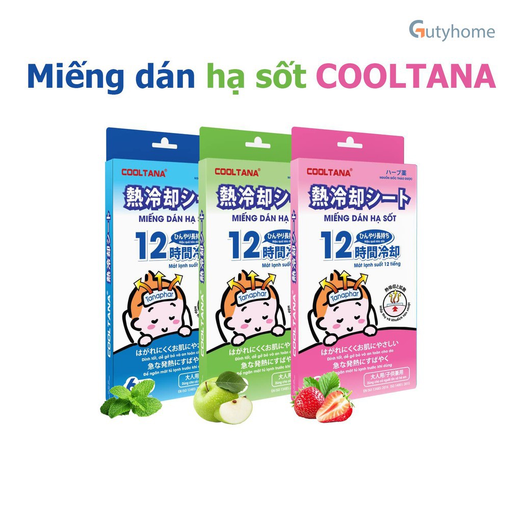 Miếng dán hạ sốt COOLTANA giúp hạ nhiệt, giảm sốt, giảm đau làm mát liên tục suốt 10 tiếng, hộp 06 miếng - Gutymart