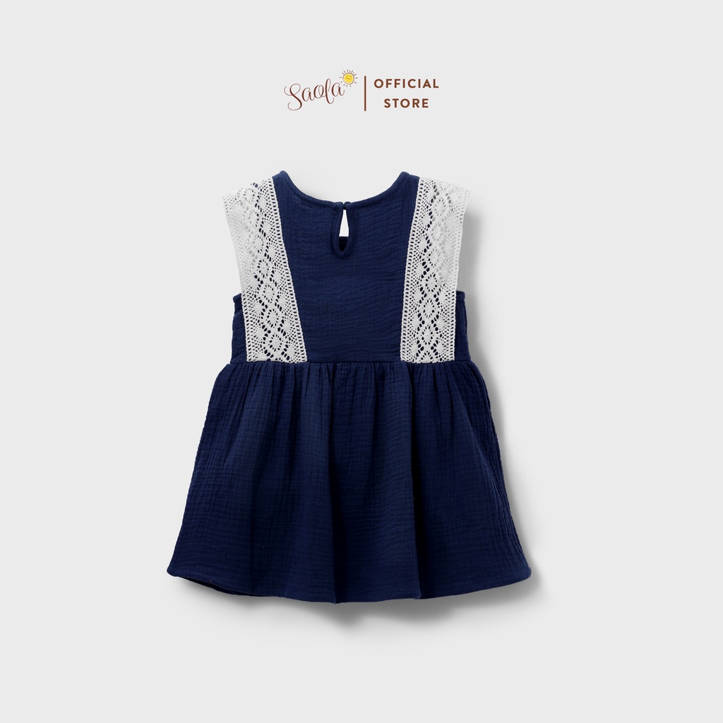 Đầm Bé Gái/Váy Bé Gái  Phối Nơ Và Ren Xinh Xắn - JONNA DRESS - DRM014 - SAOLA KIDS CLOTHING - Xanh Navy