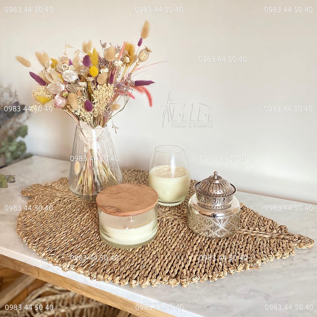 Thảm Cói trải sàn l Thảm cói trải bàn hình lá - treo trang trí tường