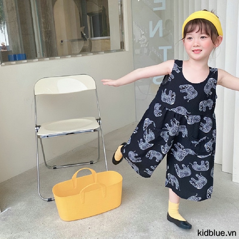 Bộ Áo Liền Quần Không Tay In Họa Tiết Hoạt Hình Dễ Thương Thời Trang Mùa Hè Cho Bé Gái 3-8 Tuổi