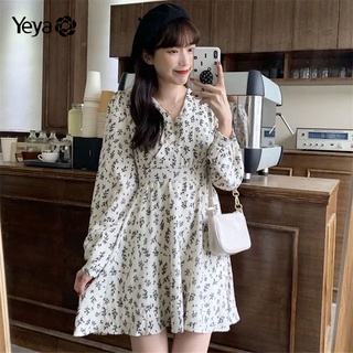 Đầm hoa Yeya cổ chữ V ôm eo thời trang Pháp cổ điển nữ tính