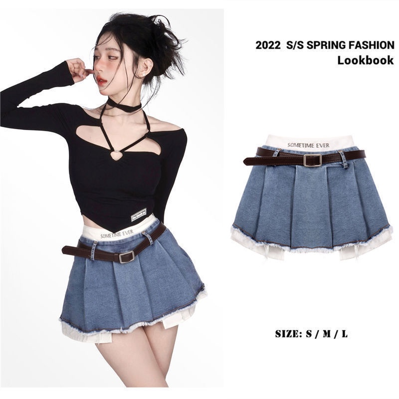 Chân Váy Denim Dáng Chữ a Lưng Cao Thời Trang Mùa Hè Cho Nữ Y2K