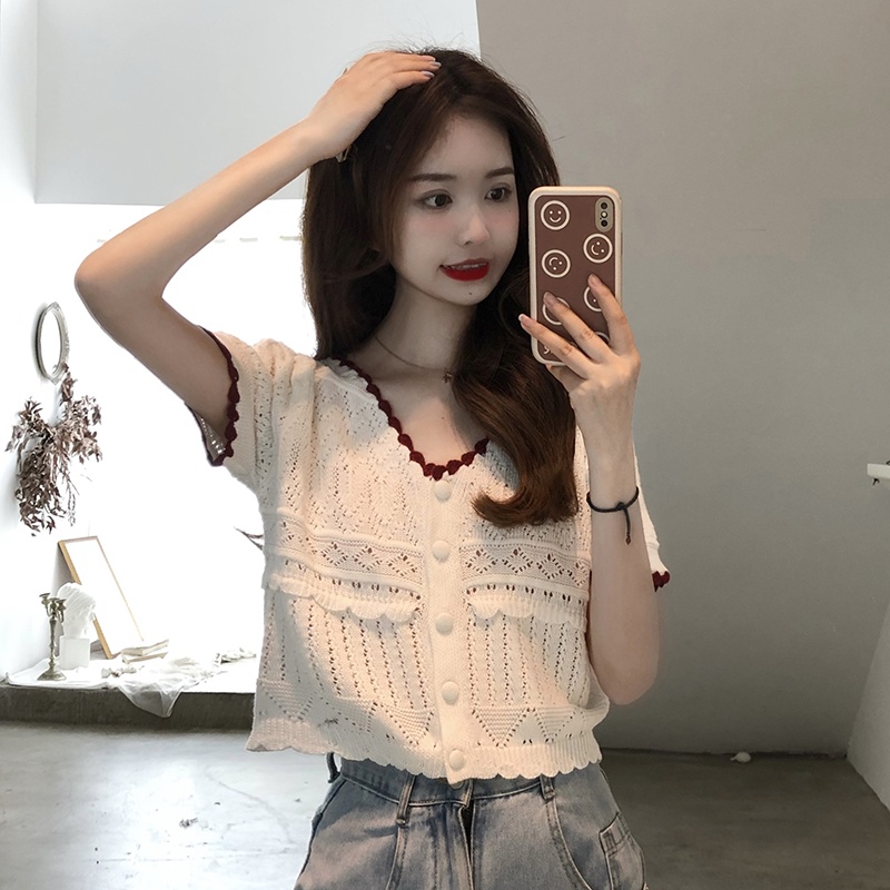 Áo Thun Dệt Kim Tay Ngắn Thiết Kế Đơn Giản Thời Trang Theo Phong Cách Harajuku