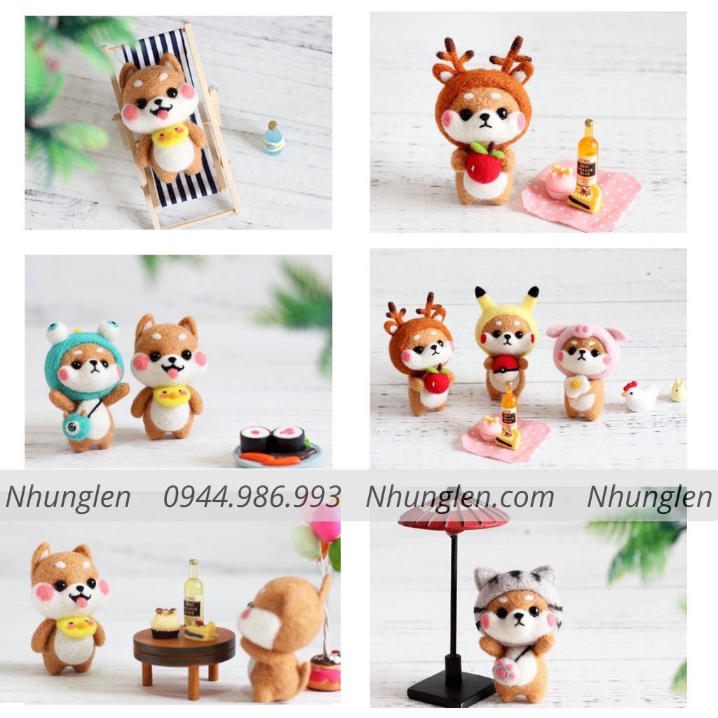 [HCM] LEN CHỌC CÓ HƯỚNG DẪN - 20 BÉ TÂN BINH SHIBA, chọc len thật dễ dàng, NEEFDE FELTING SHIBA