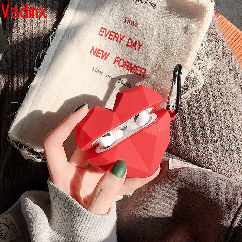 Vỏ bảo vệ hộp sạc tai nghe hình trái tim 3D dễ thương thích hợp cho Airpods 1 2 Pro 3