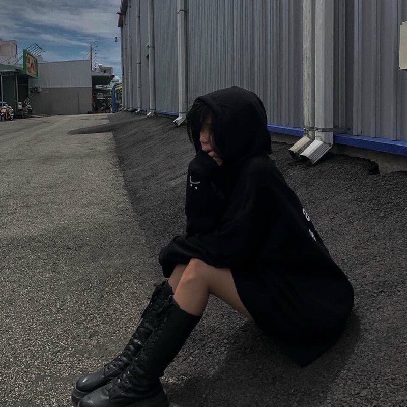 Áo Hoodie Sadboiz Đen Chữ Trắng Form Rộng Tay Phồng Unisex