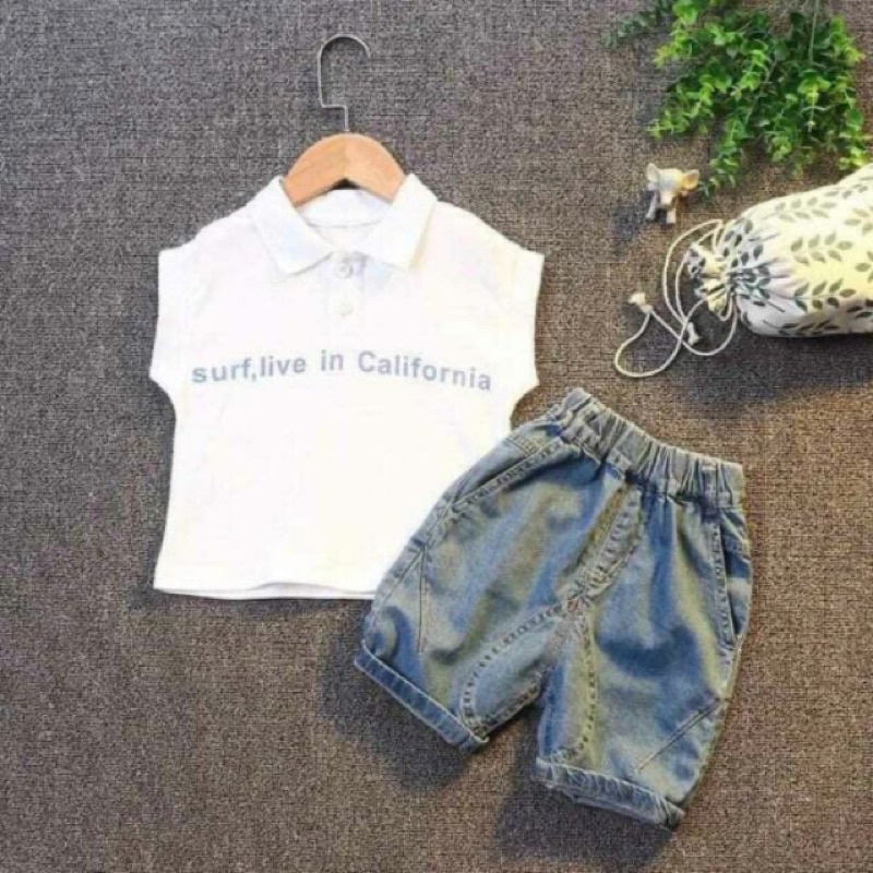 Bộ short polo hoạ tiết cá heo bé trai