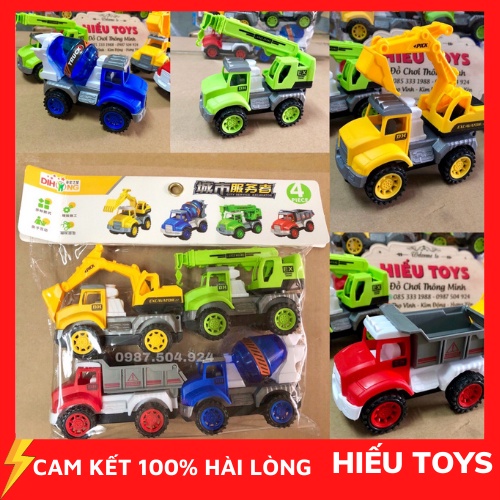 Bộ 4 Xe Công Trình Chạy Đà Chất Nhựa ABS Cao Cấp Đồ Chơi Cho Bé Trai Từ 1 Đến 8 Tuổi Hiếu Toys