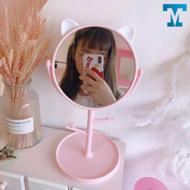 Gương tai mèo để bàn trang điểm làm đẹp- kiếng soi phong cách Hàn Quốc tiểu thư, bao vận chuyển