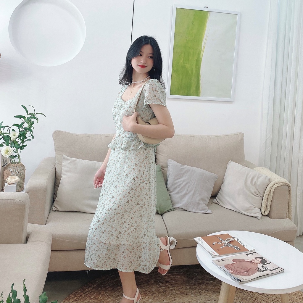 Đầm nữ thời trang nữ 💖 Freeship 💖 GIẢM 10K ĐƠN 200K Đầm nữ dự tiệc nhún ngực nút ngọc dáng dài maxi hoa nhí ulzzang sang