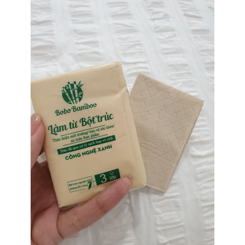 Giấy ăn bỏ túi làm từ bột trúc nguyên sinh không tẩy trắng Bobo Bamboo Siêu Dai 10 Tờ/Gói