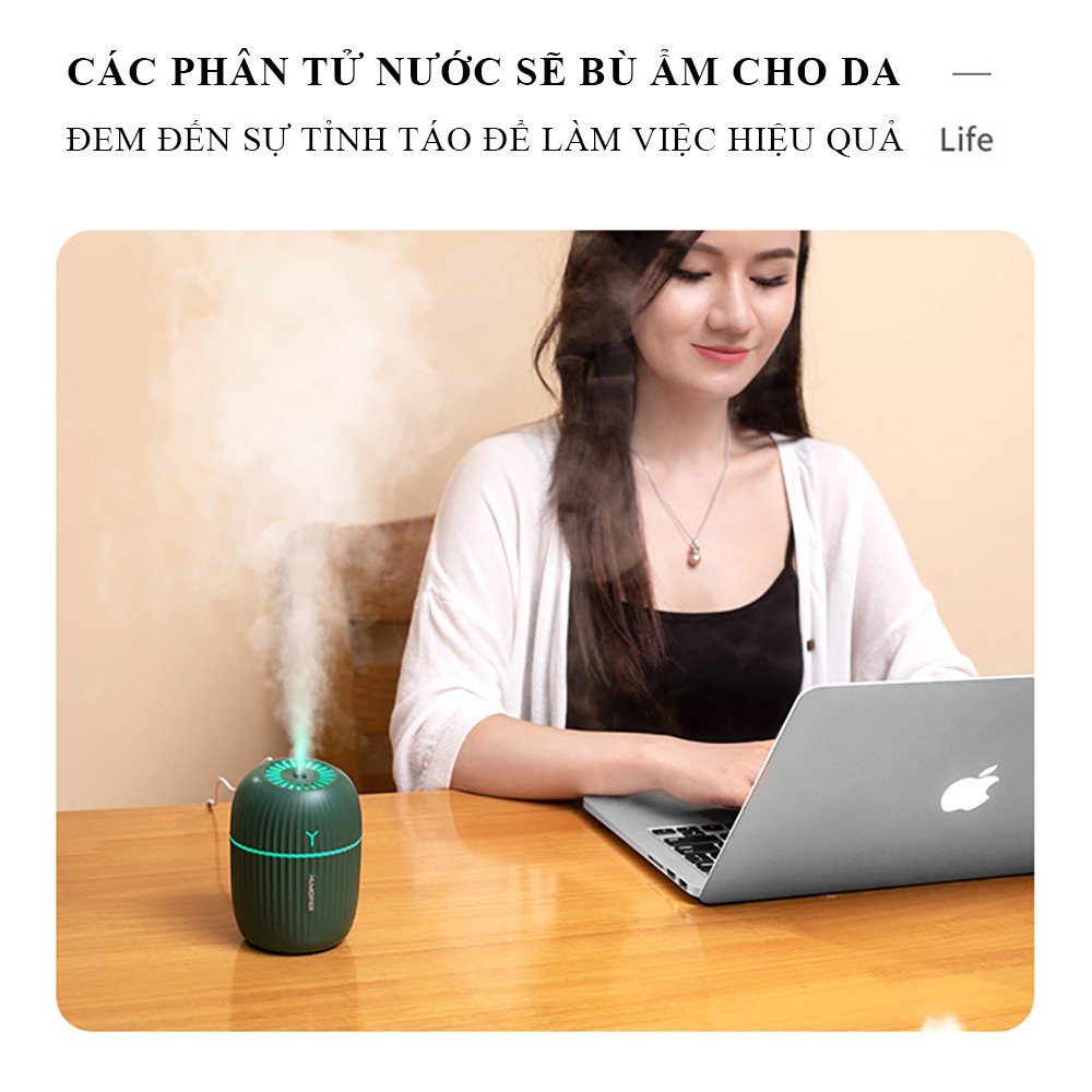 Máy phun sương tạo độ ẩm kiêm đèn ngủ cực xinh, máy tạo độ ẩm phun sương mini, bảo hành 2 năm