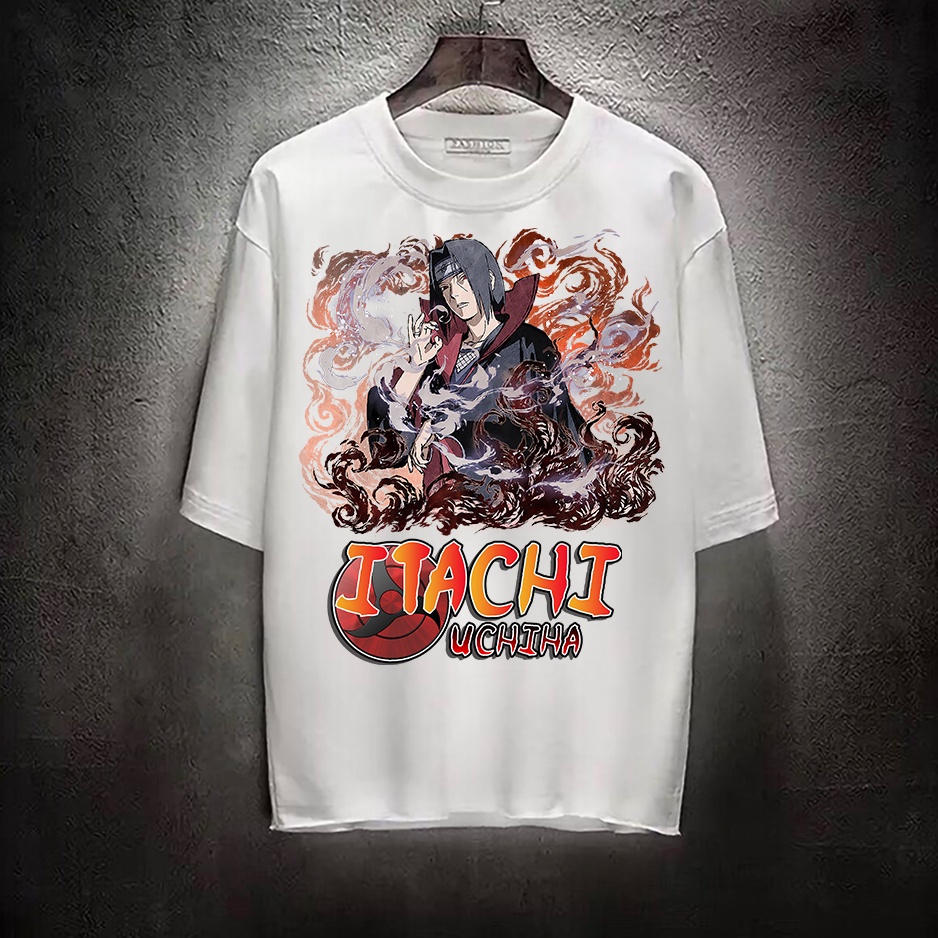 Áo thun nam nữ tay lỡ vải cotton form rộng màu trắng Hạ Băng Designs - Itachi 001