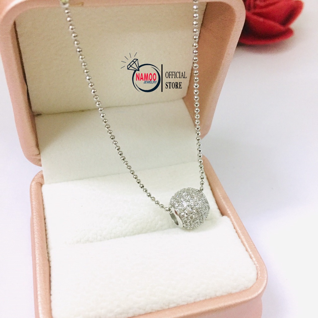 Dây Chuyền Bạc Nữ Quả Cầu Đá V809, Dây Mạ Bạc 925 dài dây 45cm Namoo Jewelry