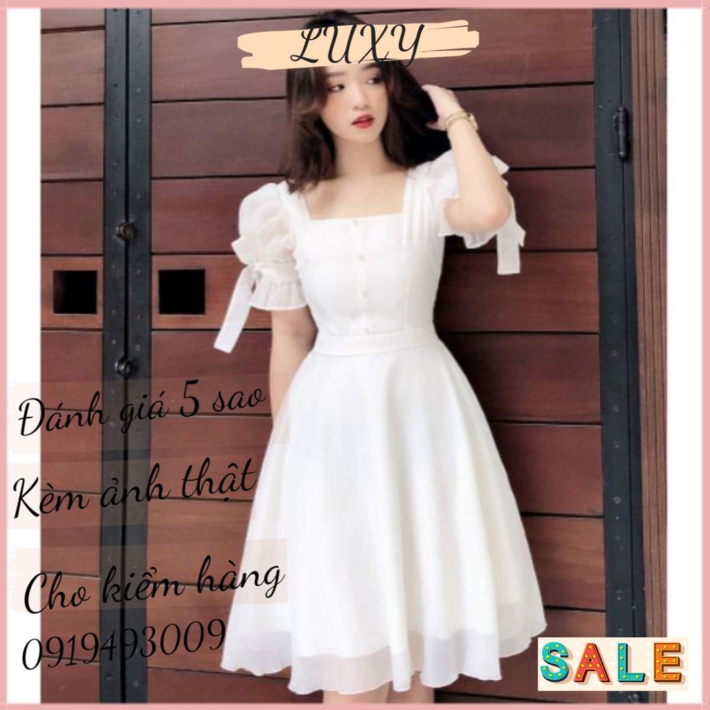 [Đầm dự tiệc] Đầm trắng dự tiệc tay nơ xinh xắn | BigBuy360 - bigbuy360.vn