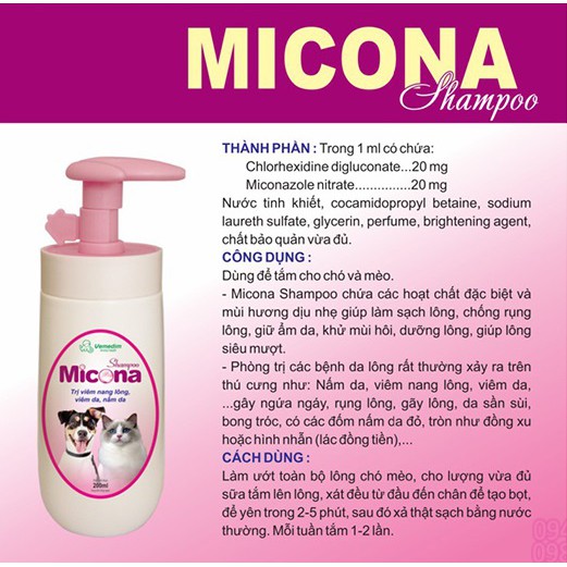 Sữa Tắm Trị Viêm Da, Nấm Da Cho Chó Mèo Micona Vemedim 200ml