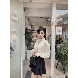Áo lụa nữ choker cổ cao cấp