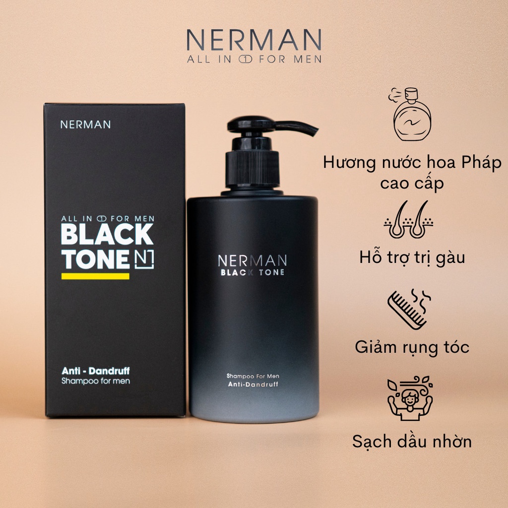 Dầu gội sạch gàu cho nam giới Nerman Black Tone hương nước hoa Pháp 350g