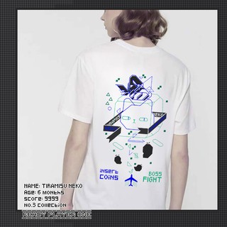 [TIRAMISU NEKO] READY PLAYER ONE - exclution version - Áo thun game bắn boss mèo trắng