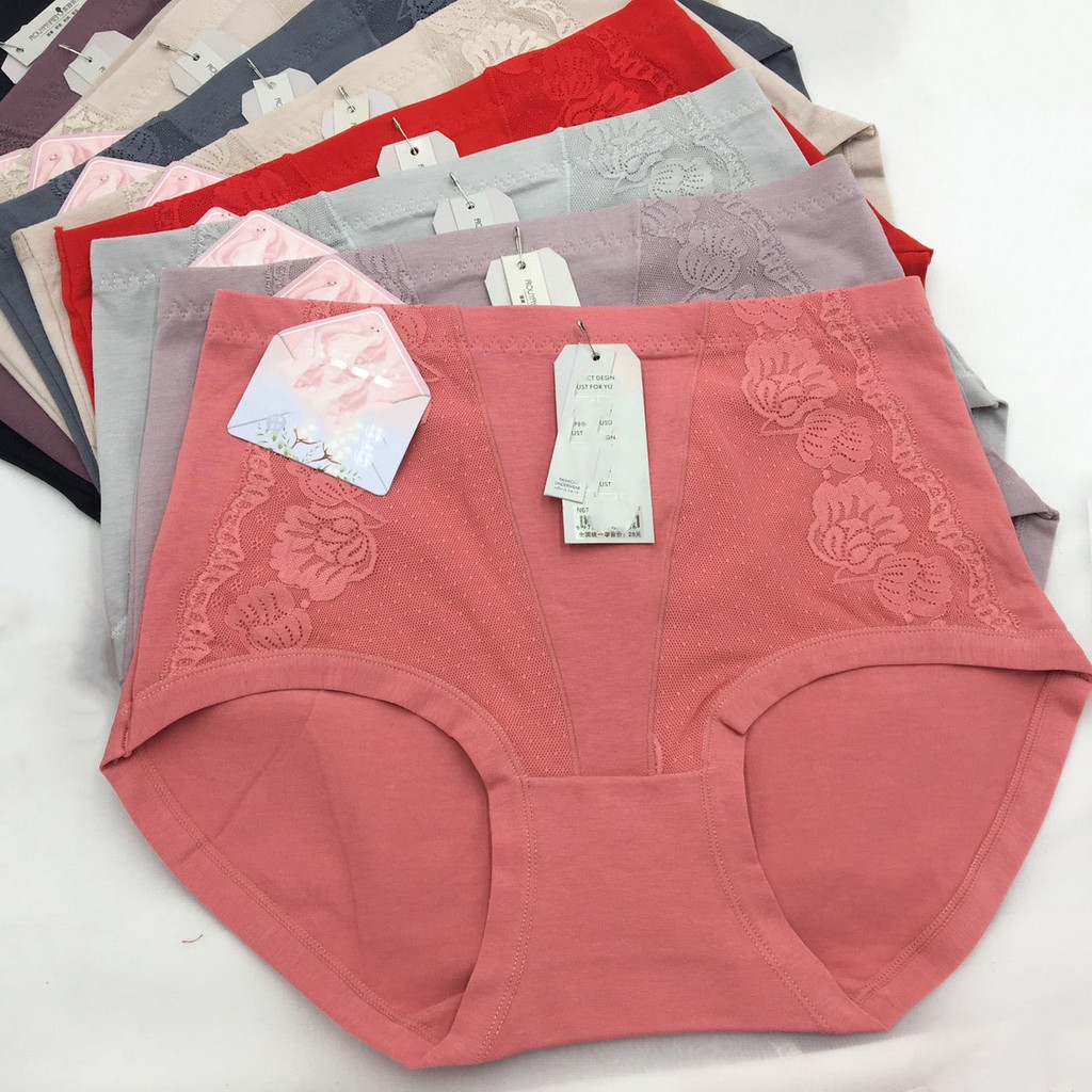Quần lót nữ cotton cao cấp cạp cao , quần lót phối ren bigsize kháng khuẩn cho người béo 503