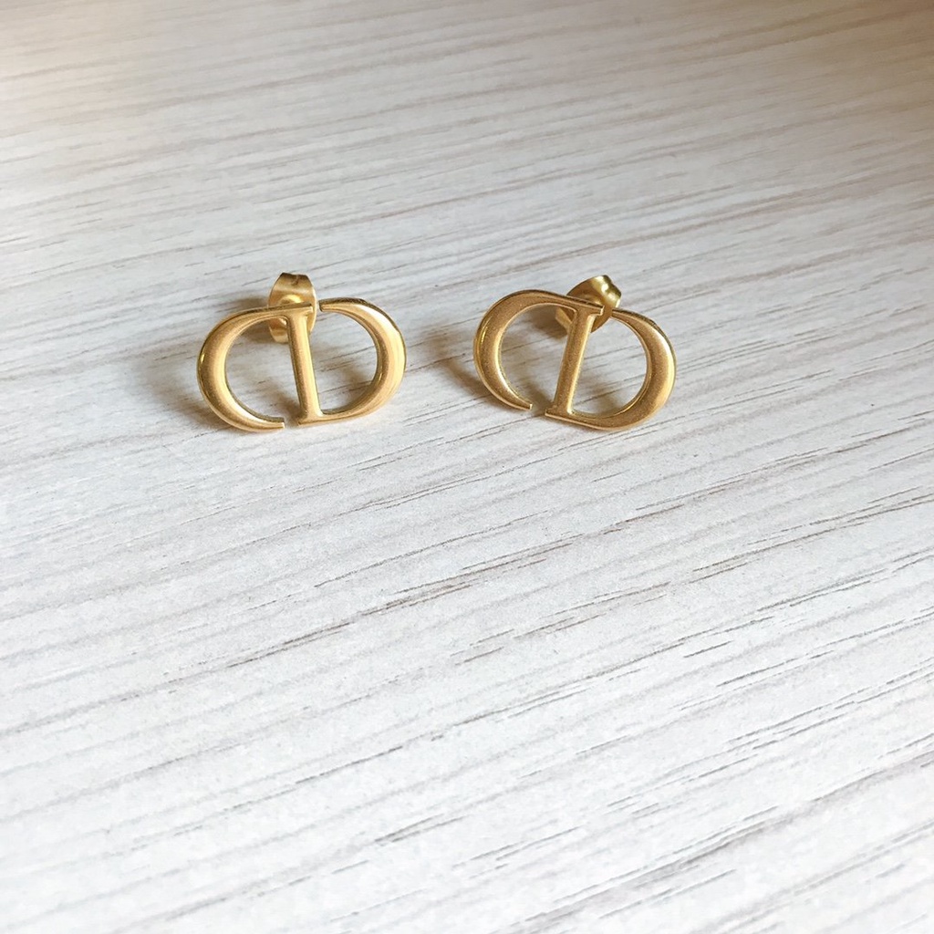 Khuyên Tai Tròn Bằng Thép Titan In Logo Dior Thời Trang Cho Nữ