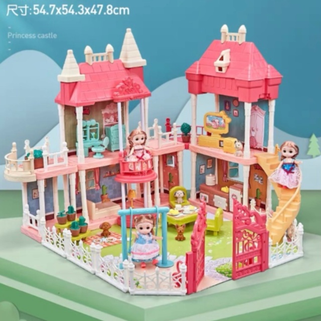Nhà Búp Bê Castle Villa cỡ lớn cho bé - Đồ chơi nhà búp bê Biệt thự tặng kèm 1 búp bê