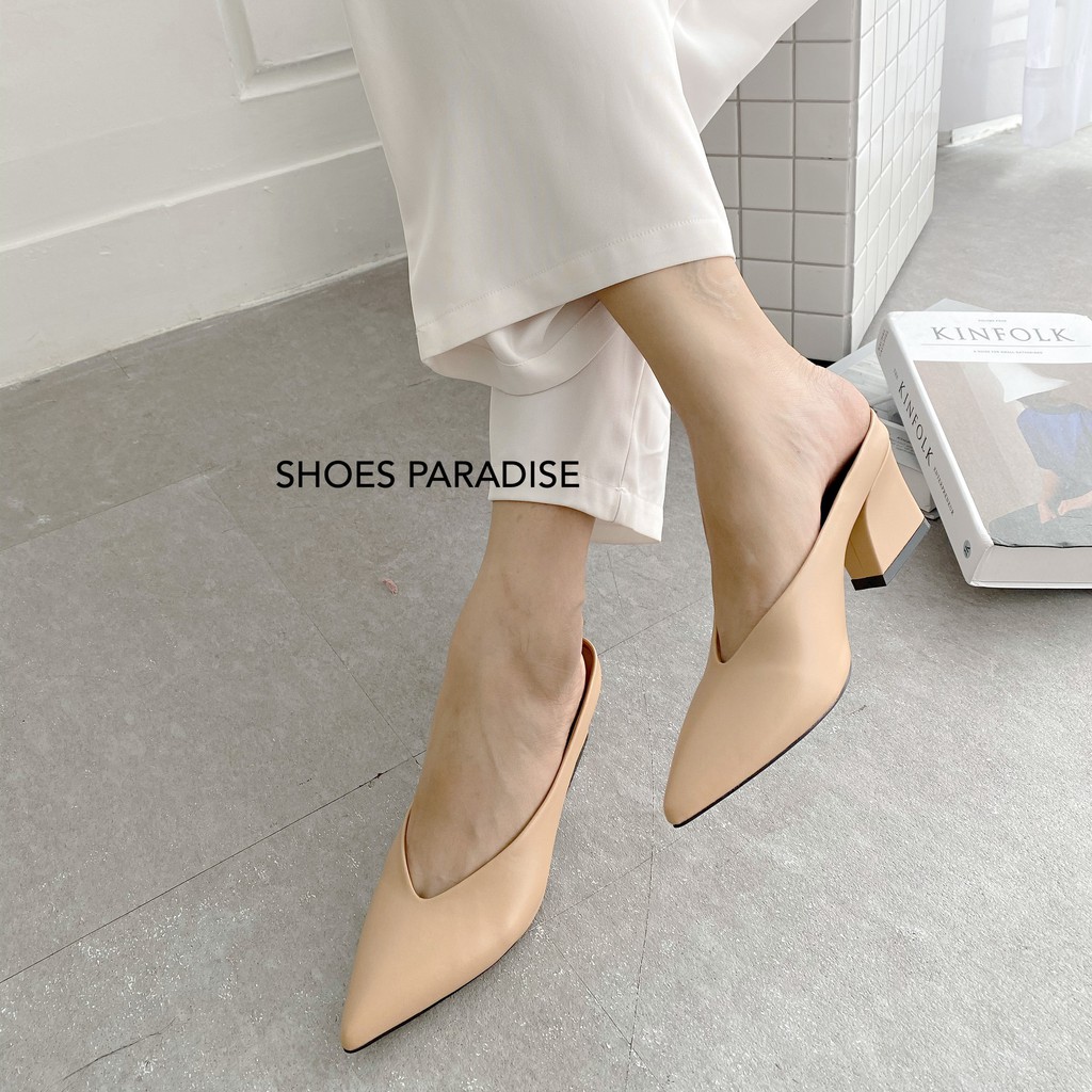 Giày cao gót sục bít mũi đế vuông nữ 5p mũi nhọn 5 phân Shoes Paradise GNX