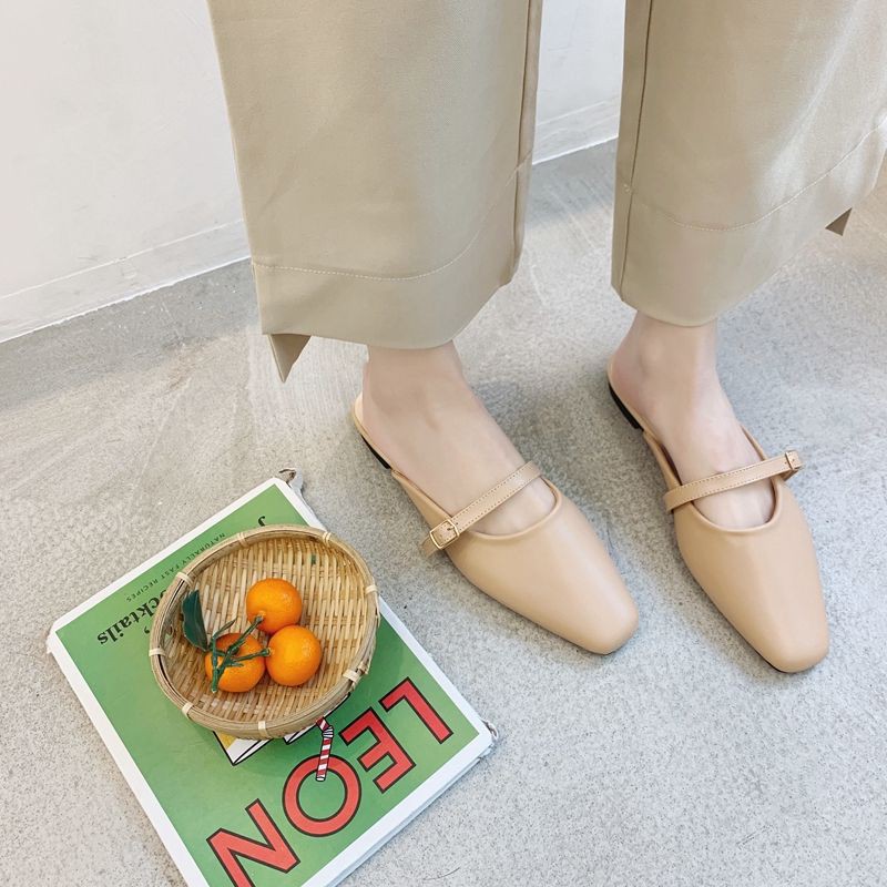 Giày sục da trơn mõm vuông quai trước cực xinh - Có ảnh thật